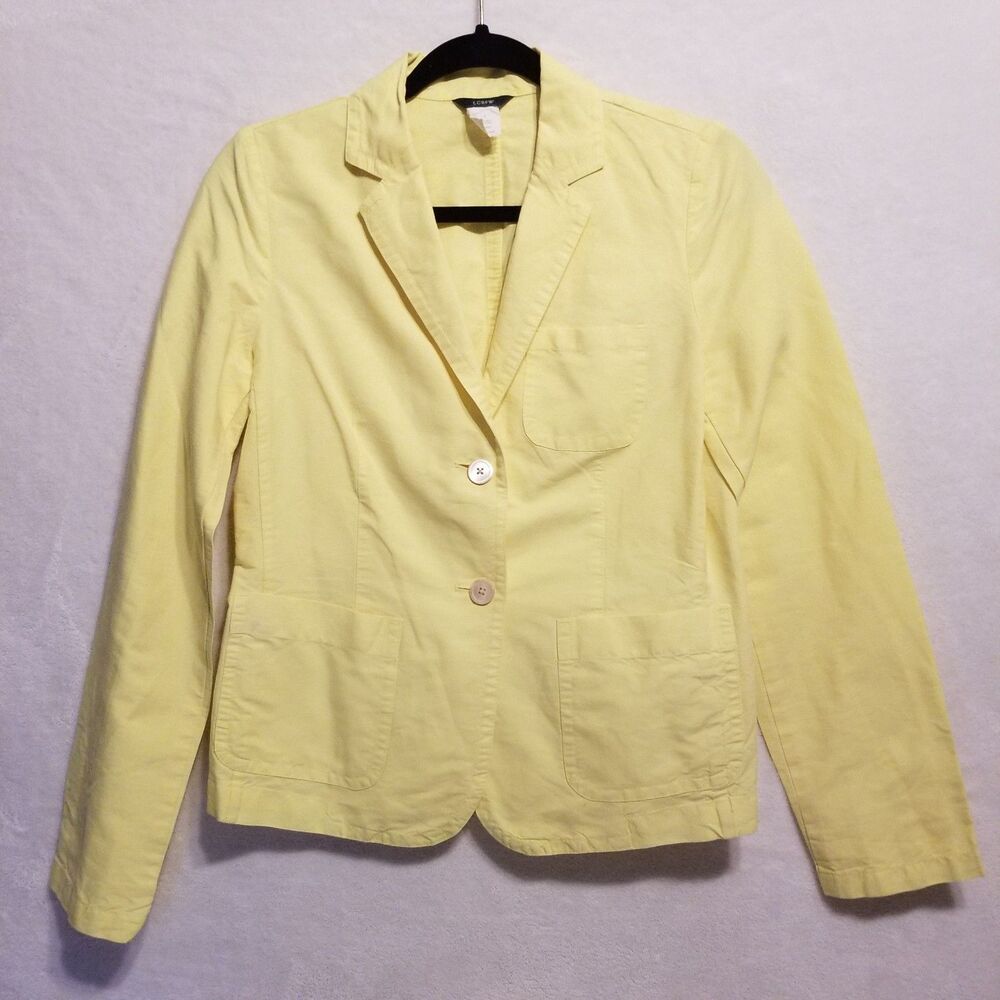 J. Crew 4 Blazer Jacket Butter Yellow Linen Blend 2 Button Spring Easter Preppy